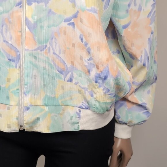 Vintage 90s Alia Floral Bomber Jacket Spring Windbreaker Lightweight Abstract - Picture 3 of 15